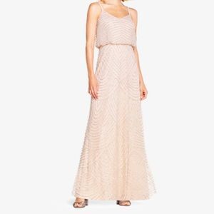 NWT Adrianna Papell Art Deco Beaded Blouson Gown in Blush